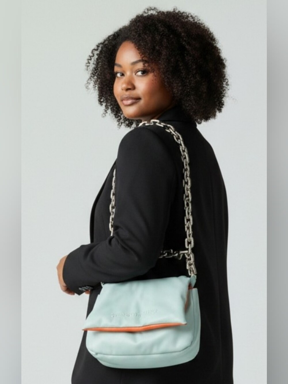 Simon Miller Mint Green Shoulder Bag with Orange Trim and Silver Chain